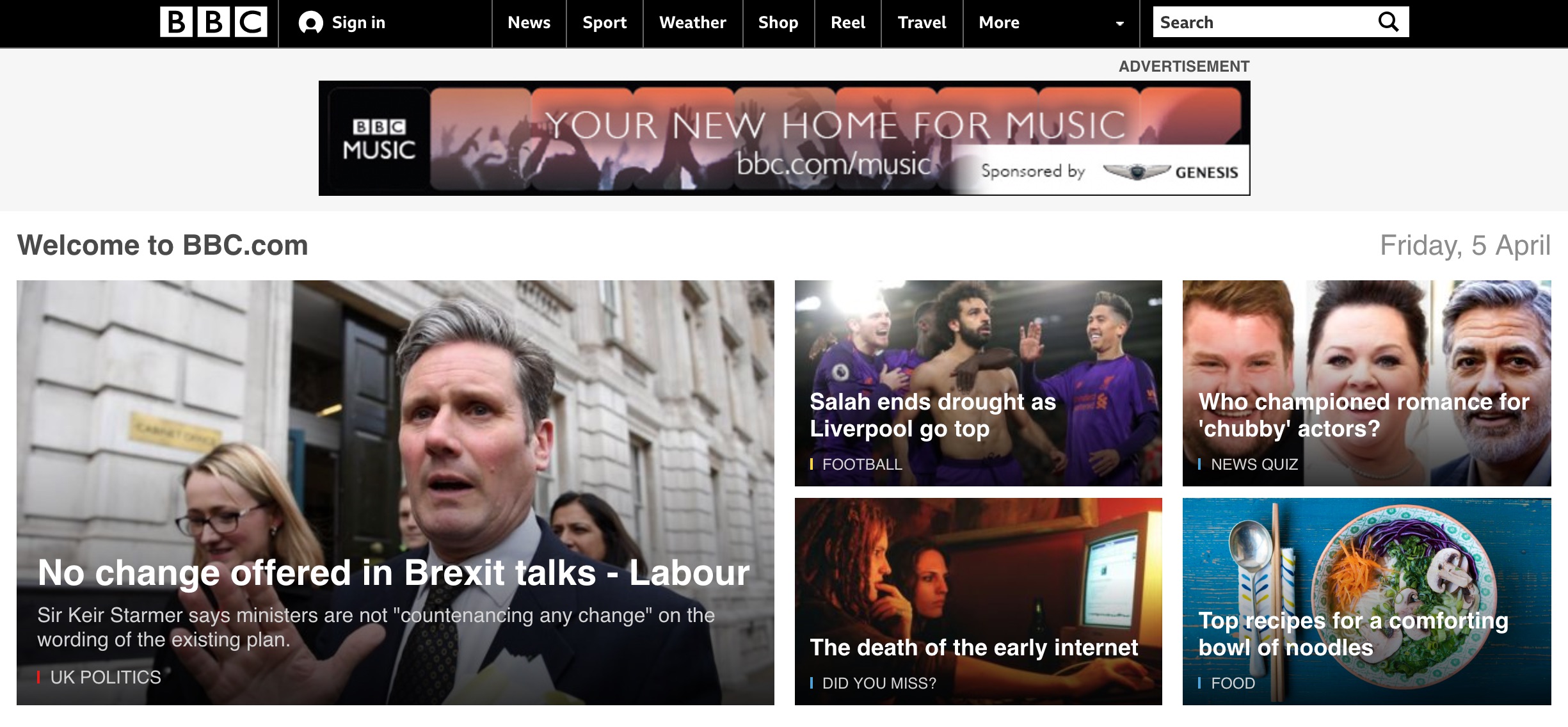 BBC.co.uk homepage (2019)